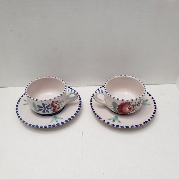 1 set VIETRI SOLIMENE Cup Small Plate Flower Floral Signed Made in Italy - Picture 12 of 14